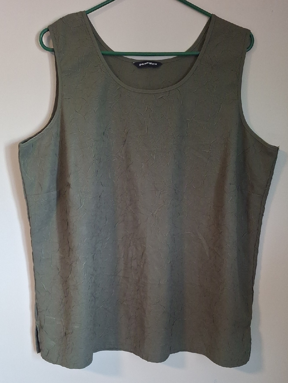 💥3/$20💥Penningtons Textured Crinkle Sleeveless Tank Top Olive Green Plus Sz 1X